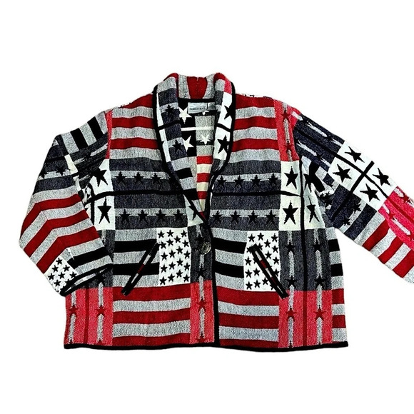 Vintage Blanket Blazer Jacket American Flag Tapestry Patriotic Plus Size 22-24 - Picture 3 of 6